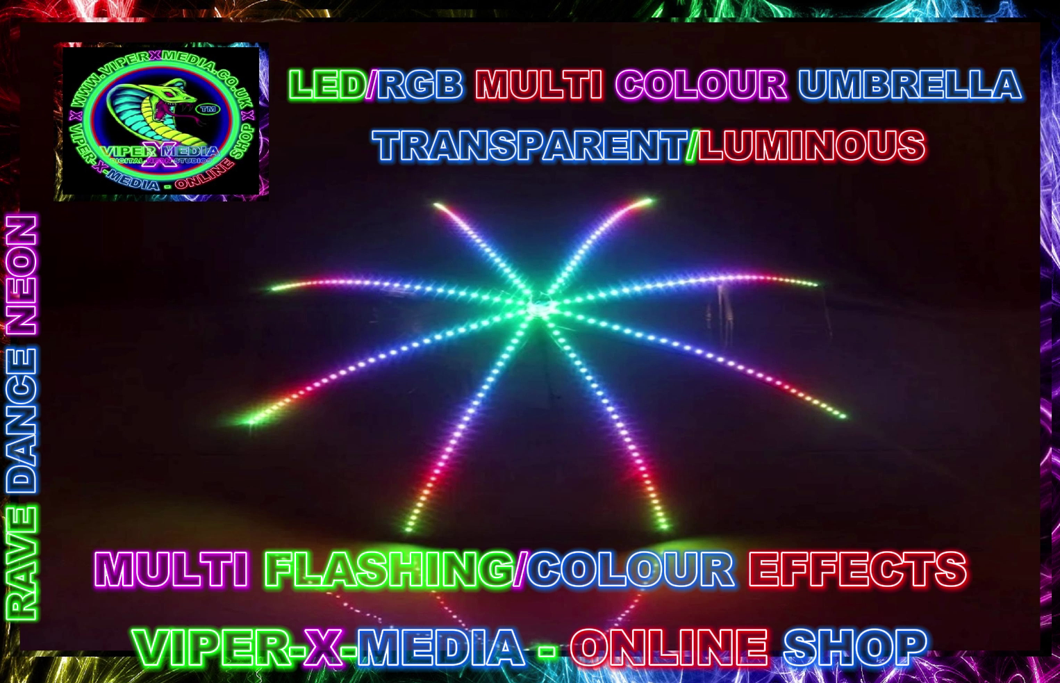 LED/RGB MULTI COLOUR EFFECT UMBRELLA TRANSPARENT LUMINOUS - RAVE/DANCE/NEON
