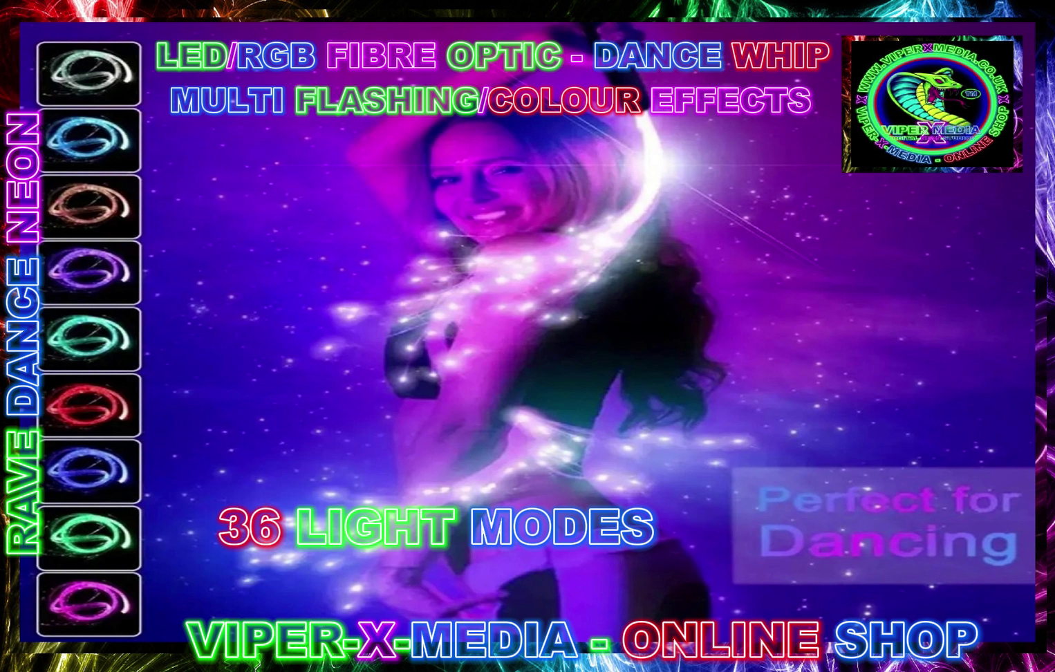 LED/RGB MULTI COLOUR EFFECT ACTIVATED DANCING WHIP LIGHT - RAVE/DANCE/NEON