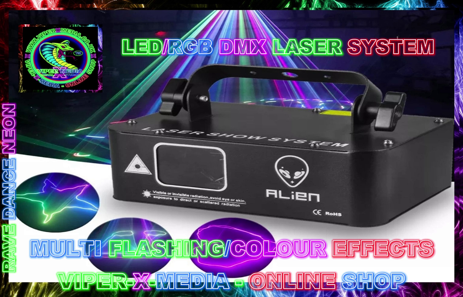 ALIEN LED/RGB LASER MULTI EFFECT DMX PARTY DJ SYSTEM NIGHTCLUB - RAVE/DANCE/NEON