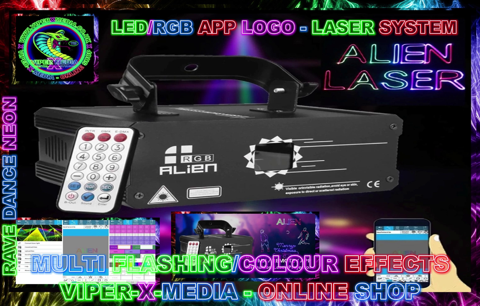 ALIEN LED/RGB LASER ANIMATION APP LOGO MULTI DMX SYSTEM NIGHTCLUB - RAVE/DANCE/NEON