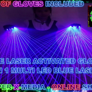 BLUE LASER LED GLOVES MULTI 2 IN 1 PAIR OF GLOVES NIGHTCLUB - RAVE/DANCE/NEON