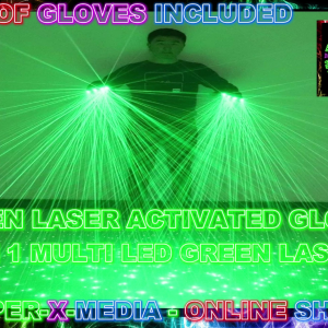 GREEN LASER LED GLOVES MULTI 2 IN 1 PAIR OF GLOVES NIGHTCLUB - RAVE/DANCE/NEON