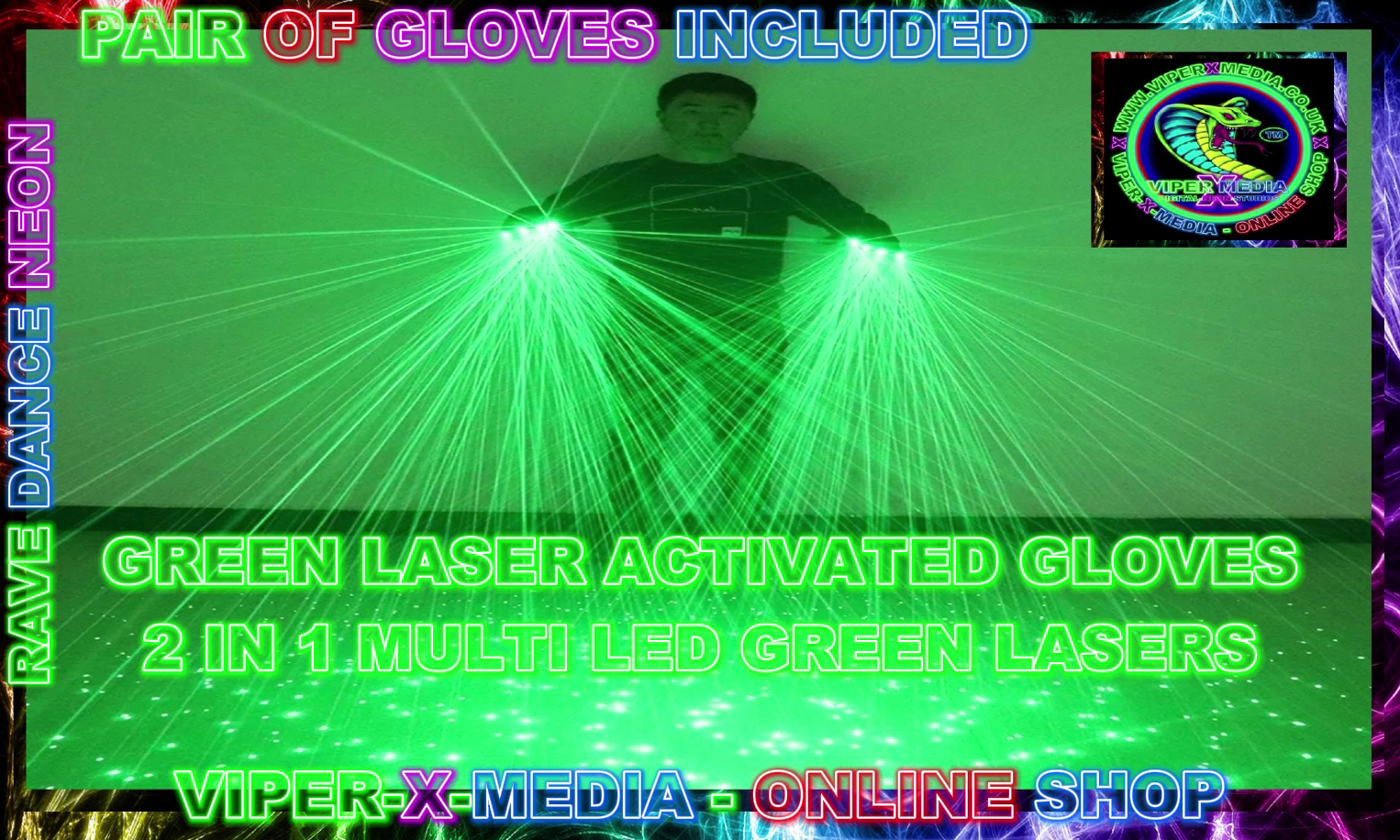 GREEN LASER LED GLOVES MULTI 2 IN 1 PAIR OF GLOVES NIGHTCLUB - RAVE/DANCE/NEON