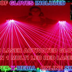 RED LASER LED GLOVES MULTI 2 IN 1 PAIR OF GLOVES NIGHTCLUB - RAVE/DANCE/NEON