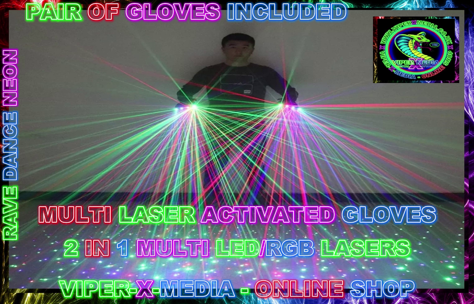 LED/RGB LASER GLOVES MULTI 2 IN 1 PAIR OF GLOVES NIGHTCLUB - RAVE/DANCE/NEON