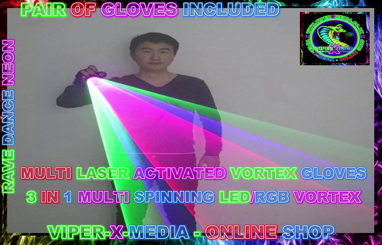 LED/RGB LASER VORTEX GLOVES MULTI 3 IN 1 ACTIVATED NIGHTCLUB - RAVE/DANCE/NEON
