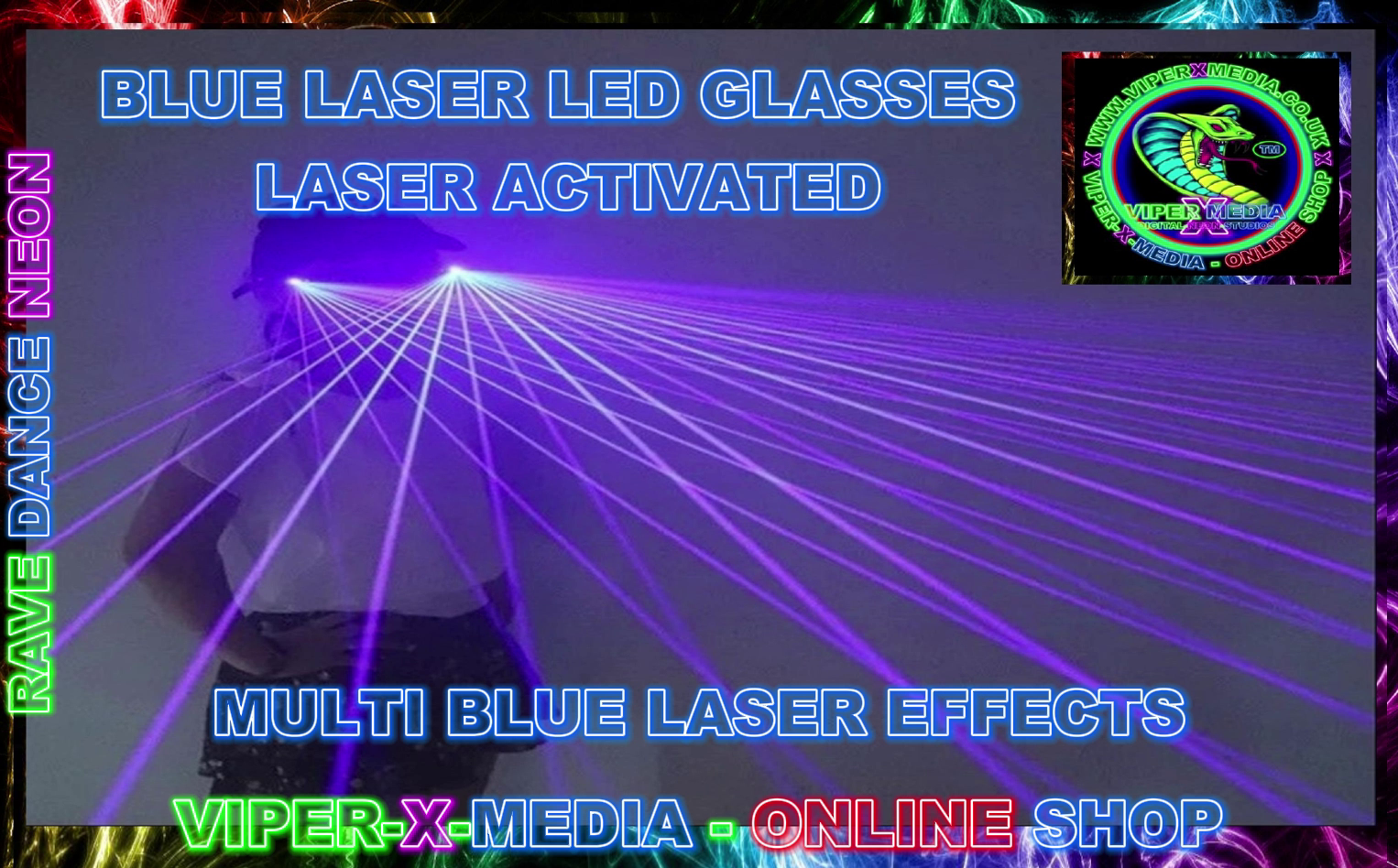 BLUE LASER LED GLASSES MULTI BLUE EFFECTS LASERS NIGHTCLUB - RAVE/DANCE/NEON