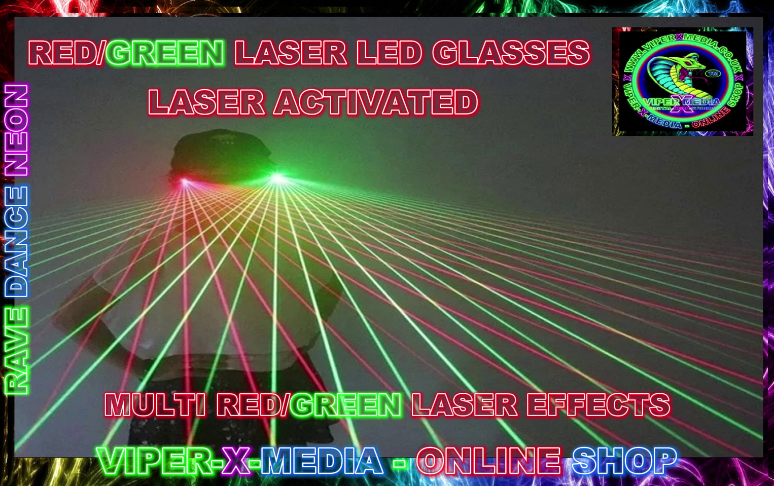 RED/GREEN LASER LED GLASSES MULTI EFFECTS NIGHTCLUB - RAVE/DANCE/NEON