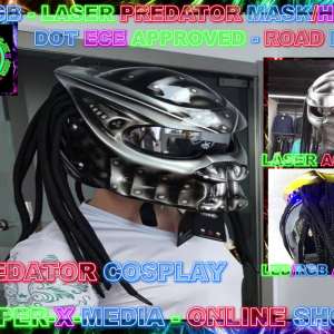 LED/RGB LASER ALIEN PREDATOR MOTORCYCLE CARBON FIBER HELMET - RAVE/DANCE/NEON