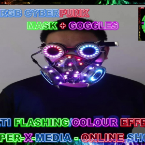 LED/RGB CYBERPUNK GOGGLES + RGB MASK MULTI FLASHING EFFECTS - RAVE/DANCE/NEON