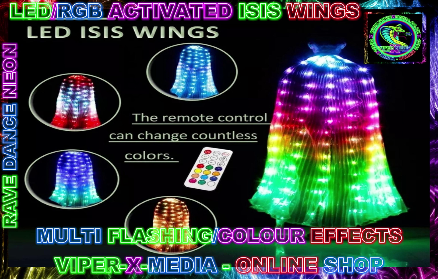 LED/RGB ISIS WINGS MULTI COLOUR EFFECT DJ PARTY DANCE COSTUME - RAVE/DANCE/NEON