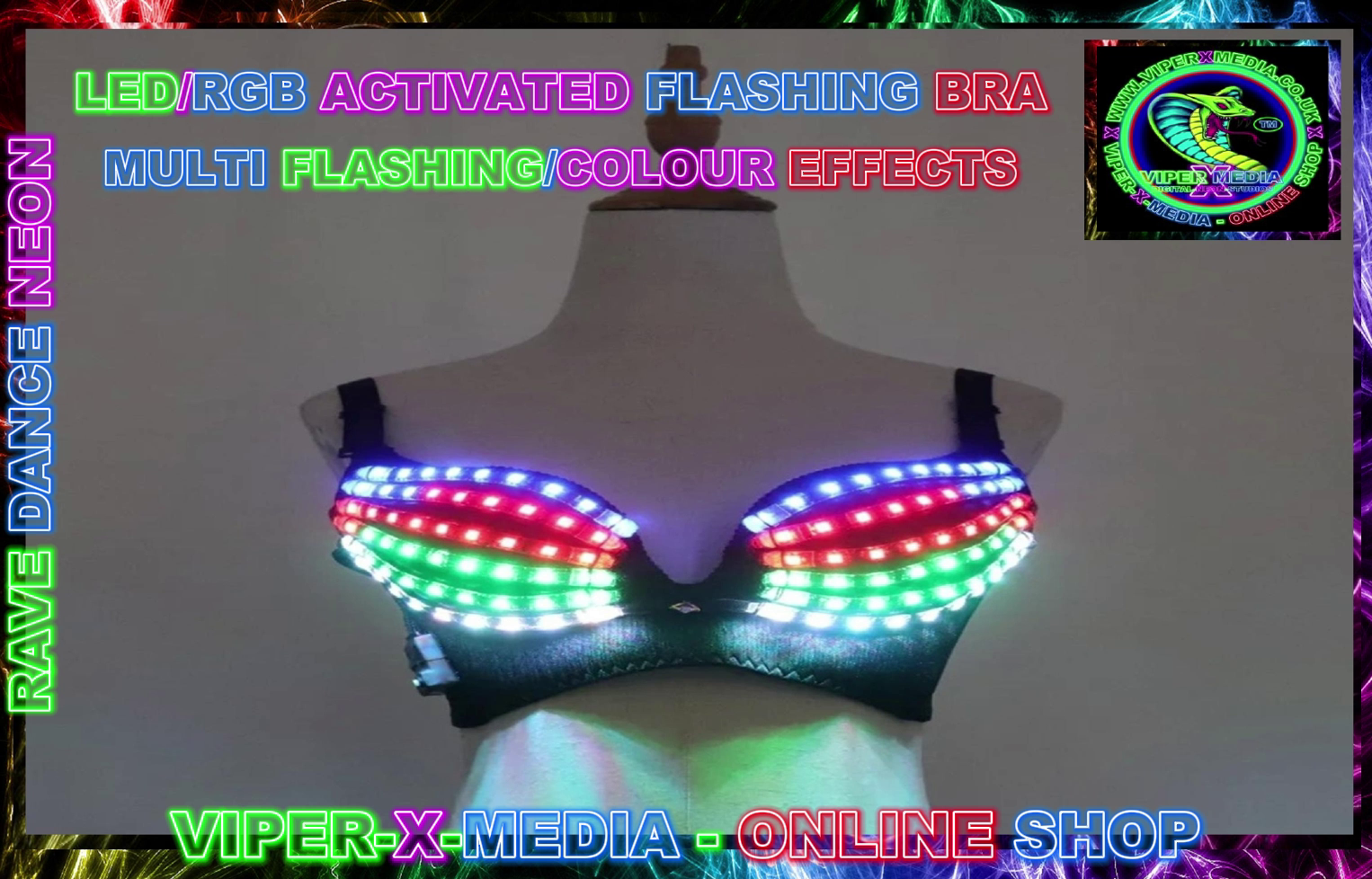 LED/RGB MULTI COLOUR EFFECT FLASHING DANCING BRA PARTY COSTUME - RAVE/DANCE/NEON