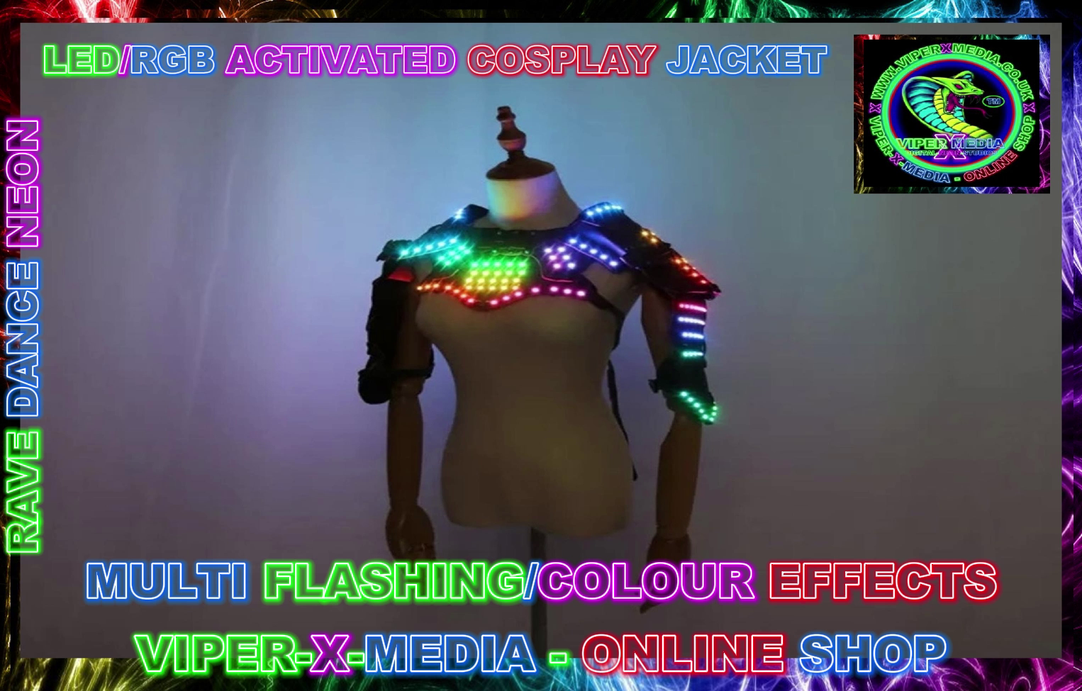 LED/RGB MULTI EFFECT COLOUR DJ PARTY DANCING COSPLAY JACKET - RAVE/DANCE/NEON