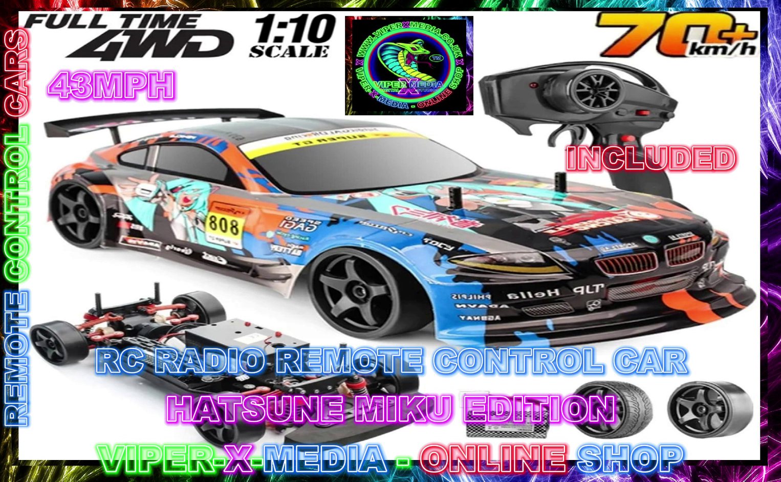 1:10 SCALE RC RADIO/REMOTE CONTROL DRIFT CAR 43MPH 2.4G - HATSUNE MIKU EDITION
