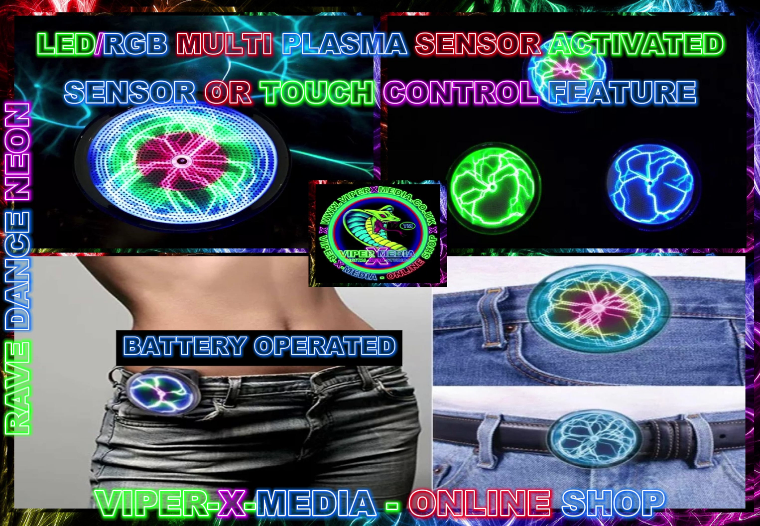 LED/RGB PLASMA BELT MULTI EFFECT CLIP ON SWITCH/SENSOR CONTROL - RAVE/DANCE/NEON - Image 2