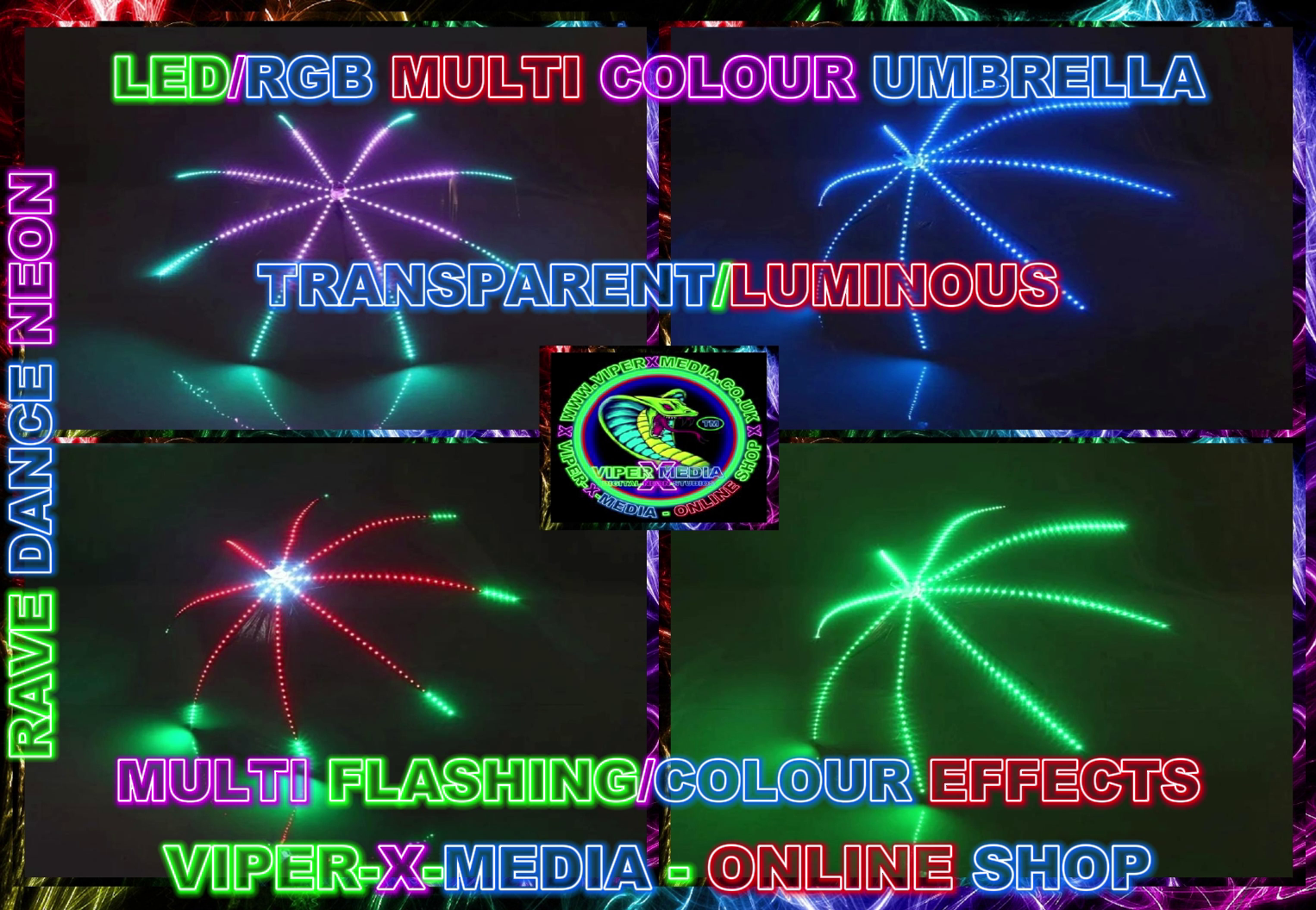 LED/RGB MULTI COLOUR EFFECT UMBRELLA TRANSPARENT LUMINOUS - RAVE/DANCE/NEON - Image 2