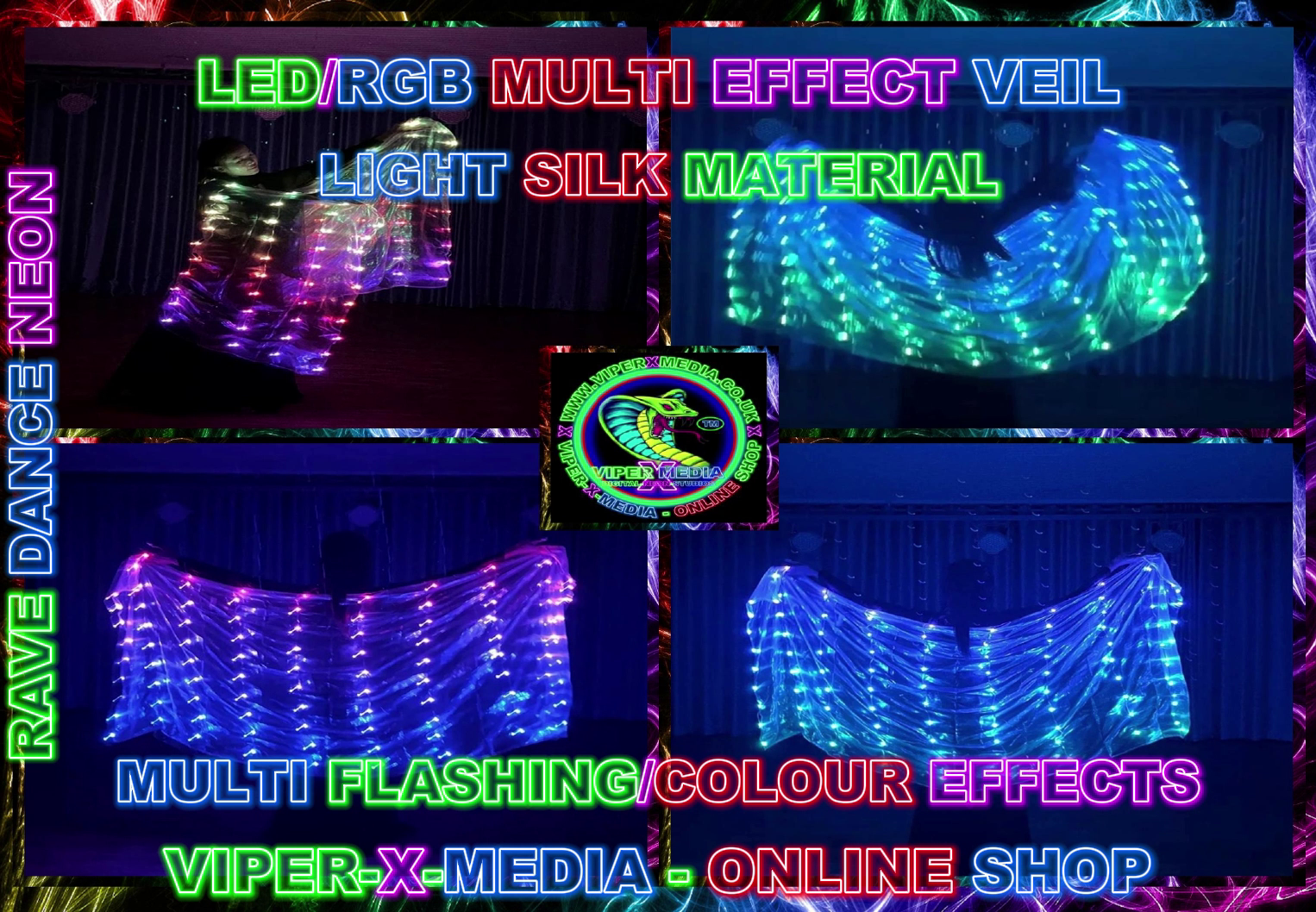 LED/RGB MULTI COLOUR EFFECT ACTIVATED LIGHT SILK VEIL - RAVE/DANCE/NEON - Image 2