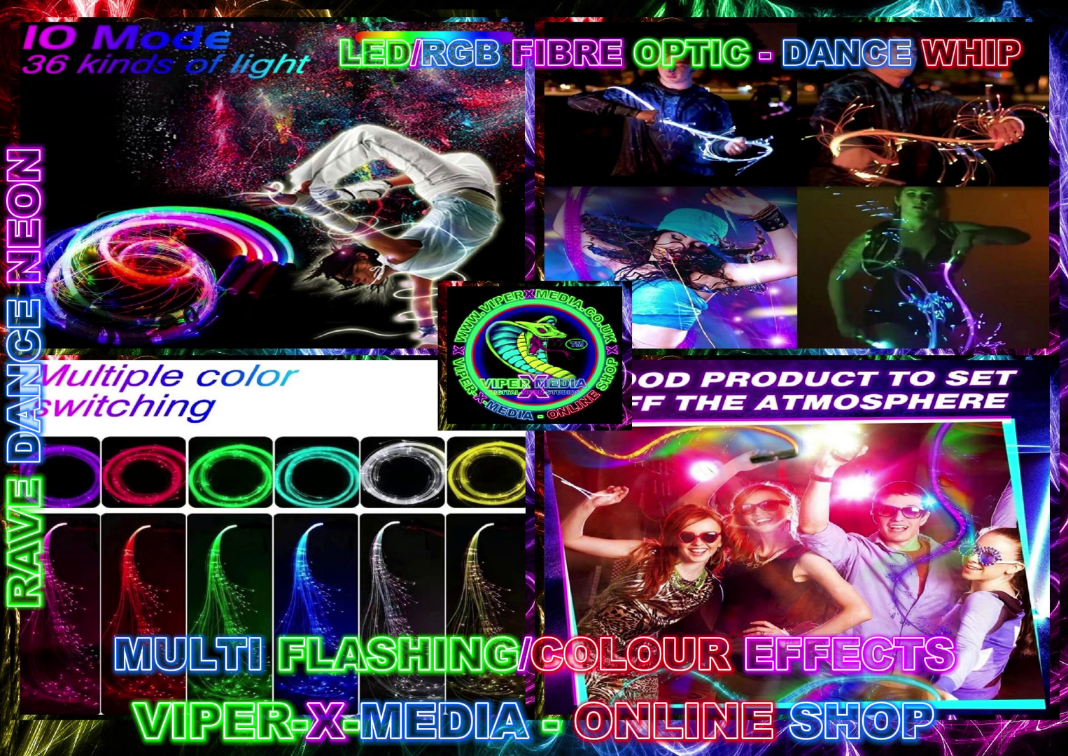LED/RGB MULTI COLOUR EFFECT ACTIVATED DANCING WHIP LIGHT - RAVE/DANCE/NEON - Image 2