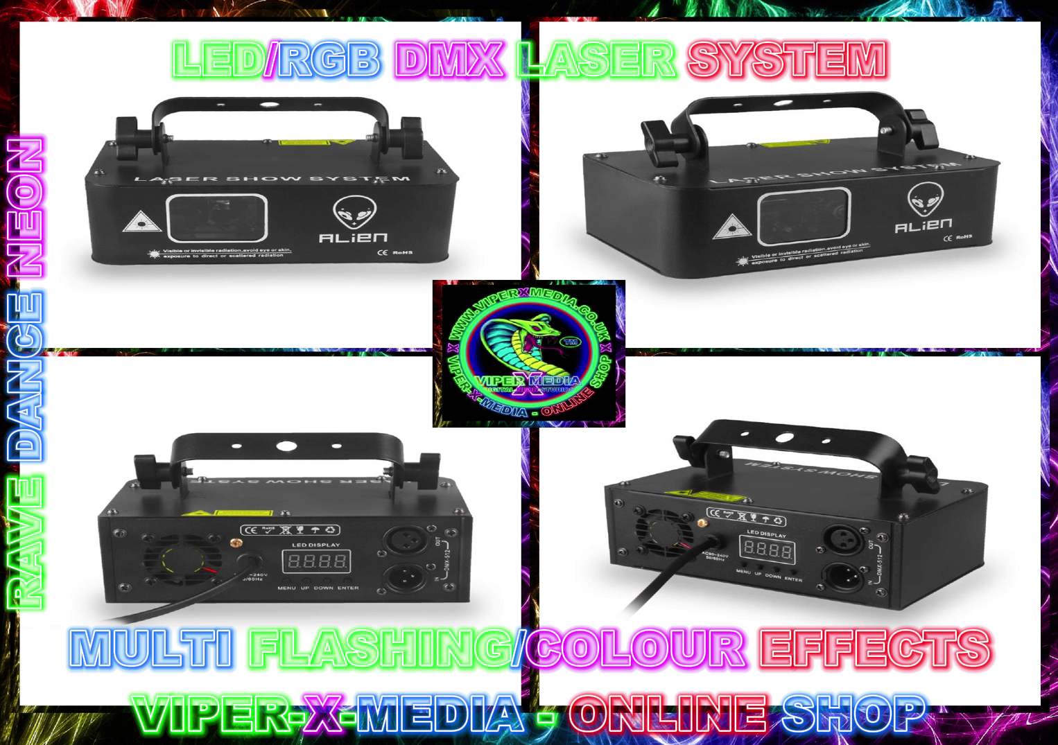 ALIEN LED/RGB LASER MULTI EFFECT DMX PARTY DJ SYSTEM NIGHTCLUB - RAVE/DANCE/NEON - Image 2