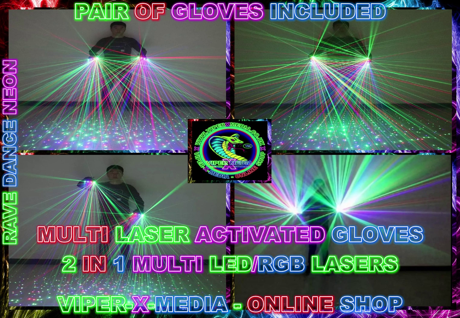 LED/RGB LASER GLOVES MULTI 2 IN 1 PAIR OF GLOVES NIGHTCLUB - RAVE/DANCE/NEON - Image 2