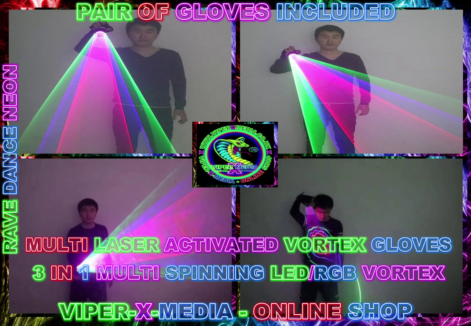 LED/RGB LASER VORTEX GLOVES MULTI 3 IN 1 ACTIVATED NIGHTCLUB - RAVE/DANCE/NEON - Image 2