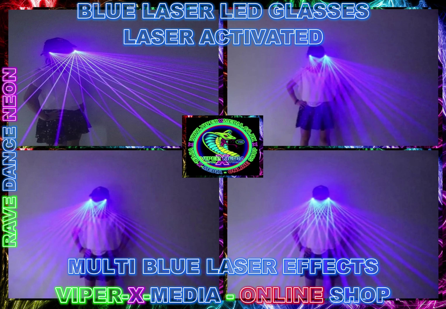 BLUE LASER LED GLASSES MULTI BLUE EFFECTS LASERS NIGHTCLUB - RAVE/DANCE/NEON - Image 2