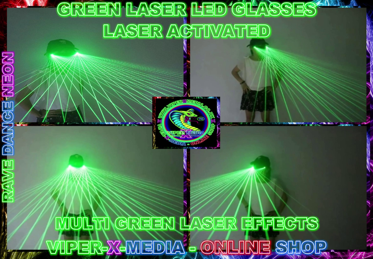 GREEN LASER LED GLASSES MULTI GREEN EFFECTS LASERS NIGHTCLUB - RAVE/DANCE/NEON - Image 2
