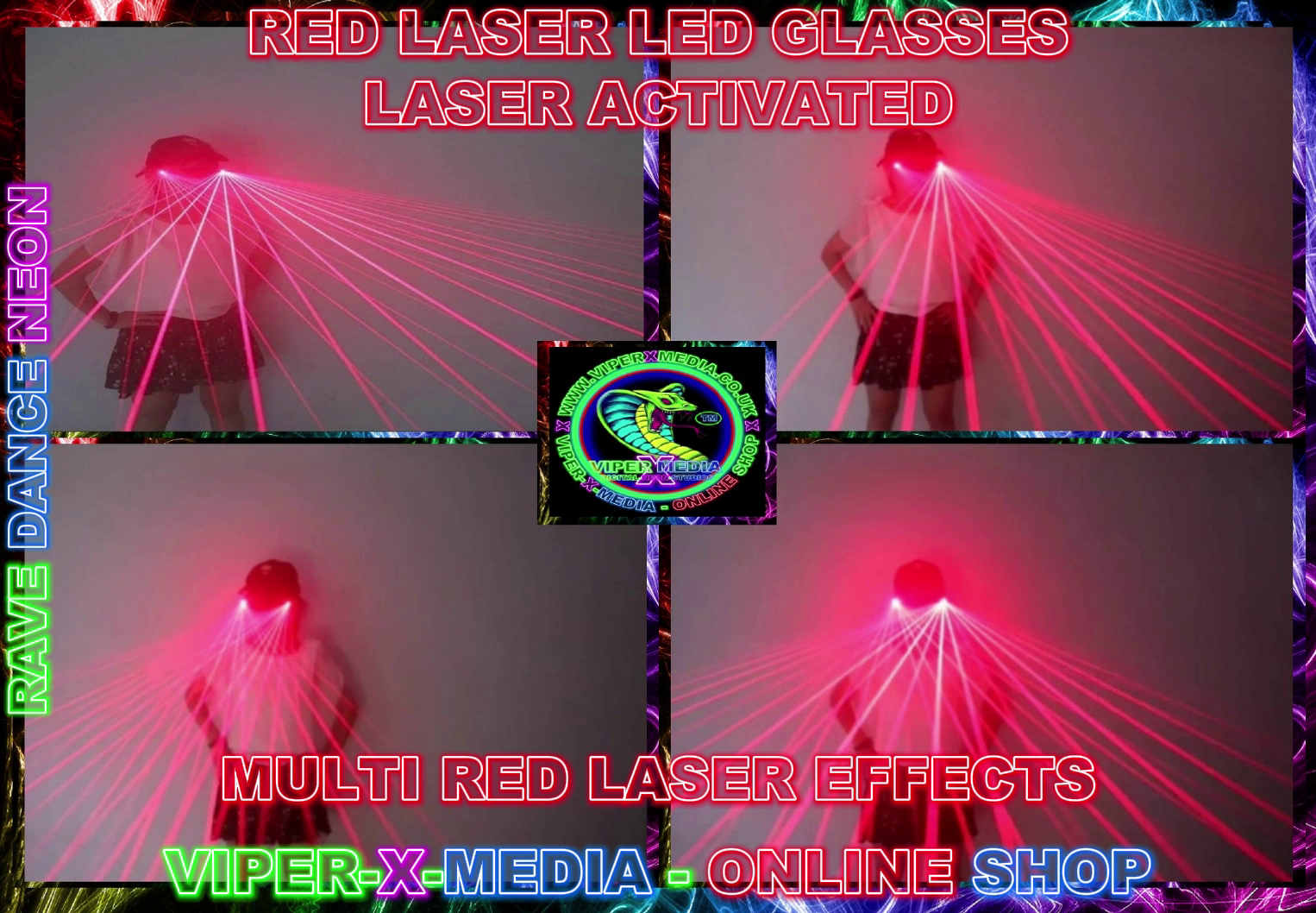 RED LASER LED GLASSES MULTI RED EFFECTS LASERS NIGHTCLUB - RAVE/DANCE/NEON - Image 2
