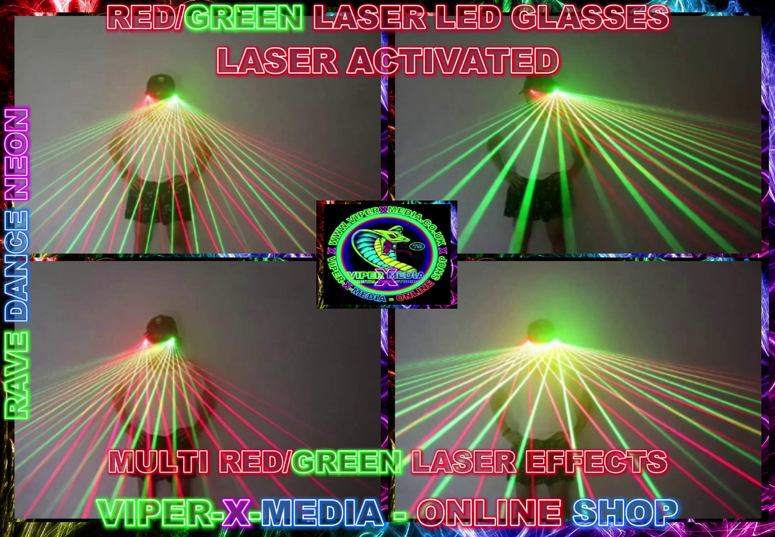 RED/GREEN LASER LED GLASSES MULTI EFFECTS NIGHTCLUB - RAVE/DANCE/NEON - Image 2