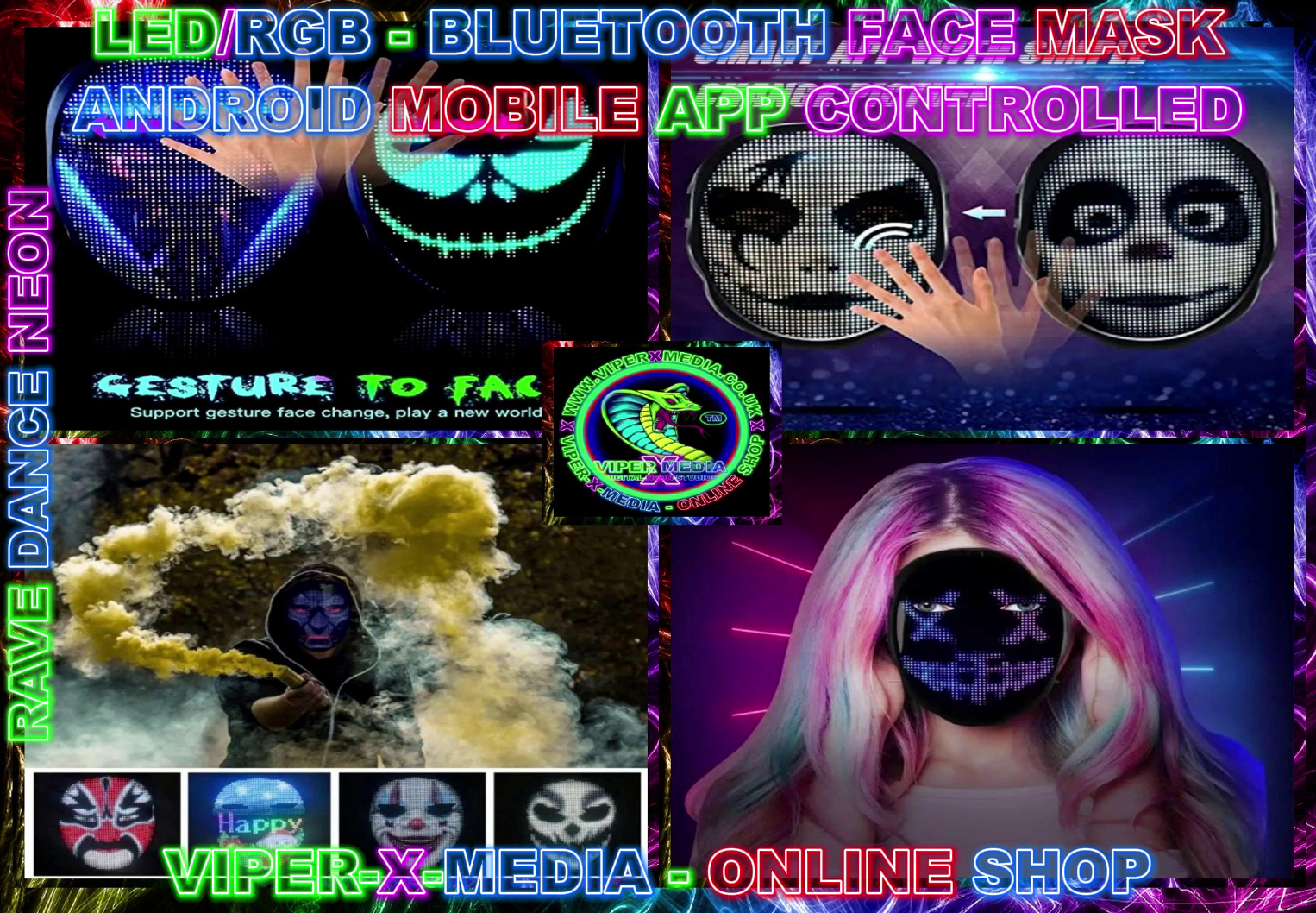 LED/RGB BLUETOOTH RAVE COSPLAY FACE MASK SWITCH/APP CONTROLLED - RAVE/DANCE/NEON - Image 2