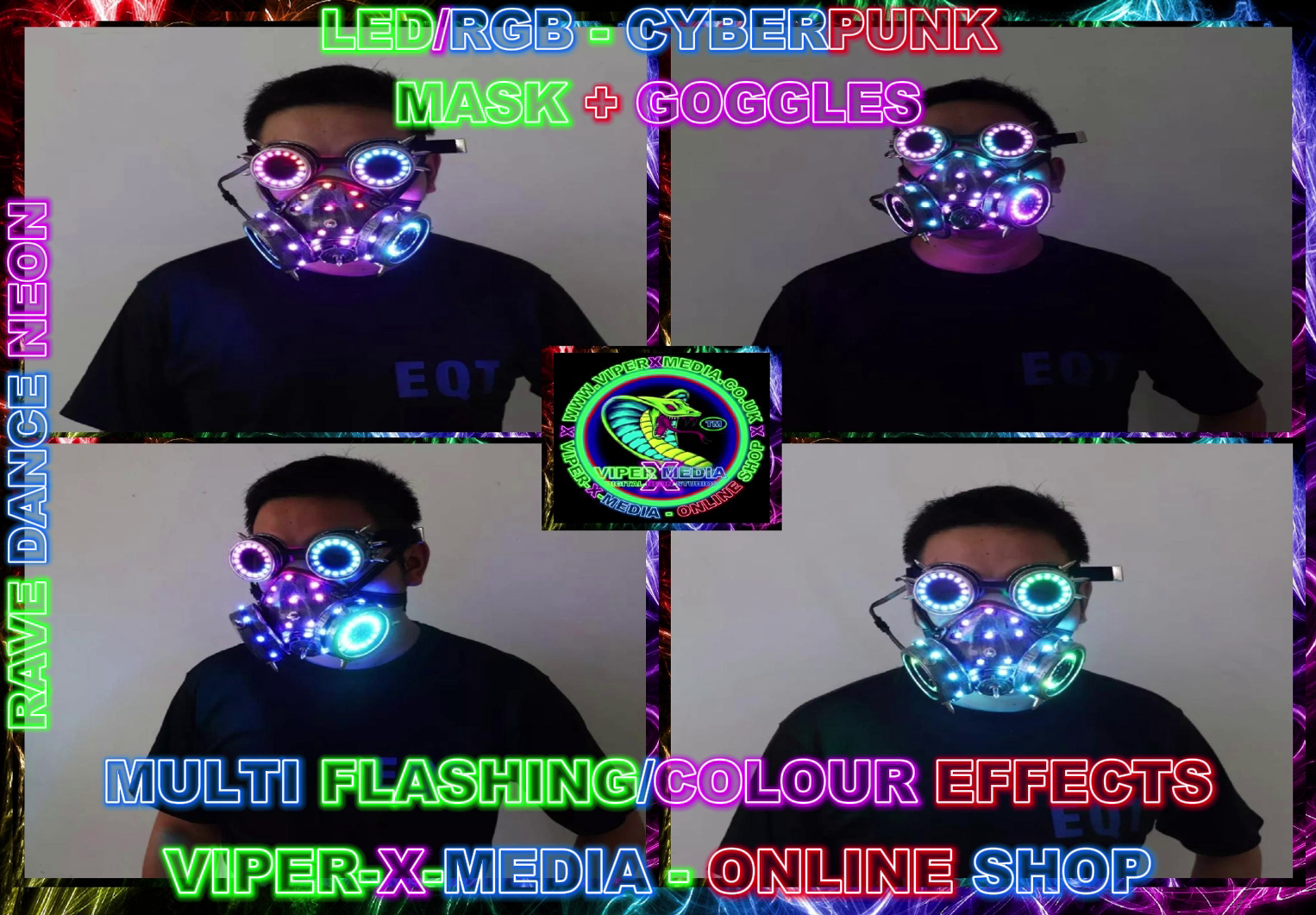 LED/RGB CYBERPUNK GOGGLES + RGB MASK MULTI FLASHING EFFECTS - RAVE/DANCE/NEON - Image 2