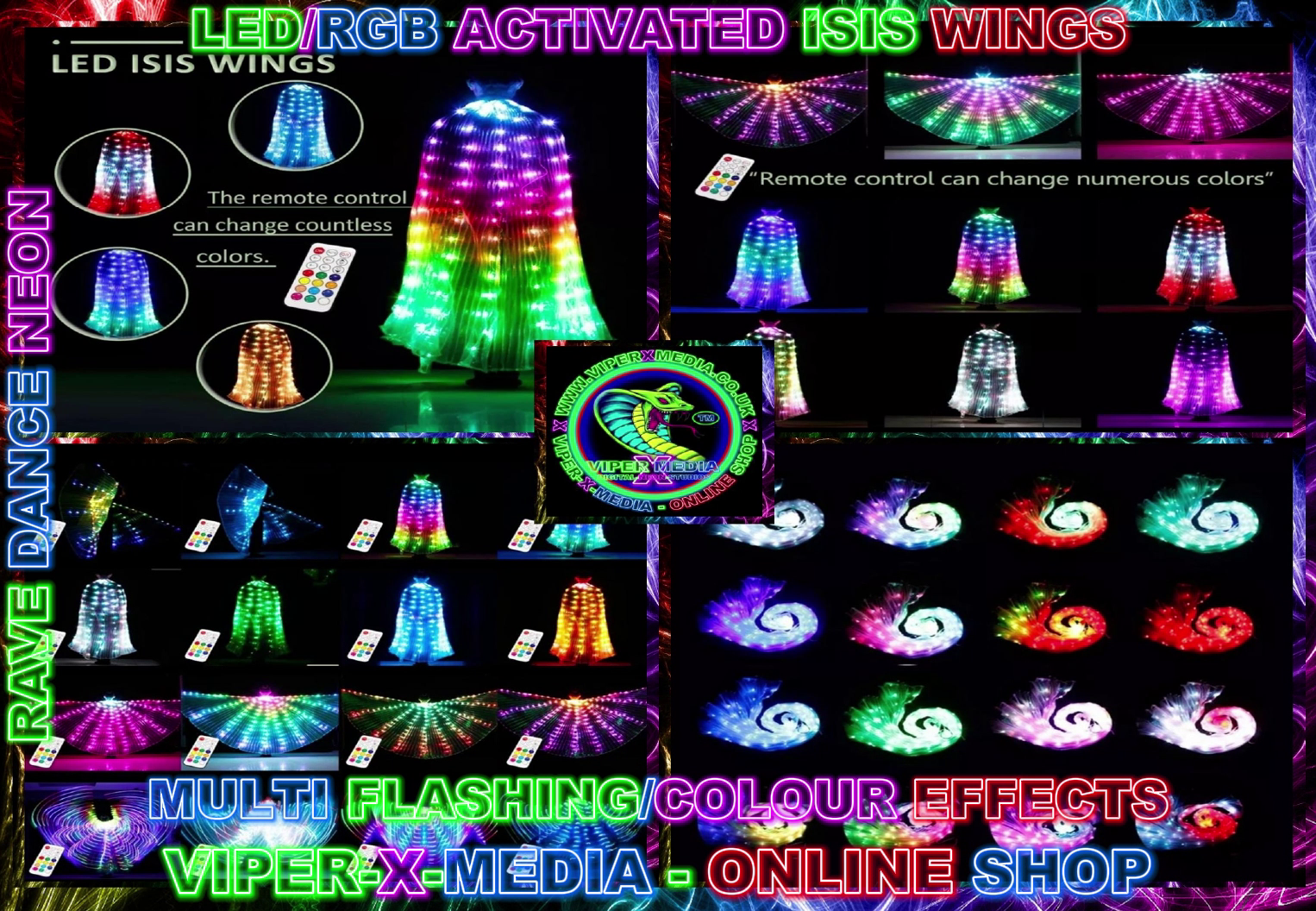 LED/RGB ISIS WINGS MULTI COLOUR EFFECT DJ PARTY DANCE COSTUME - RAVE/DANCE/NEON - Image 2