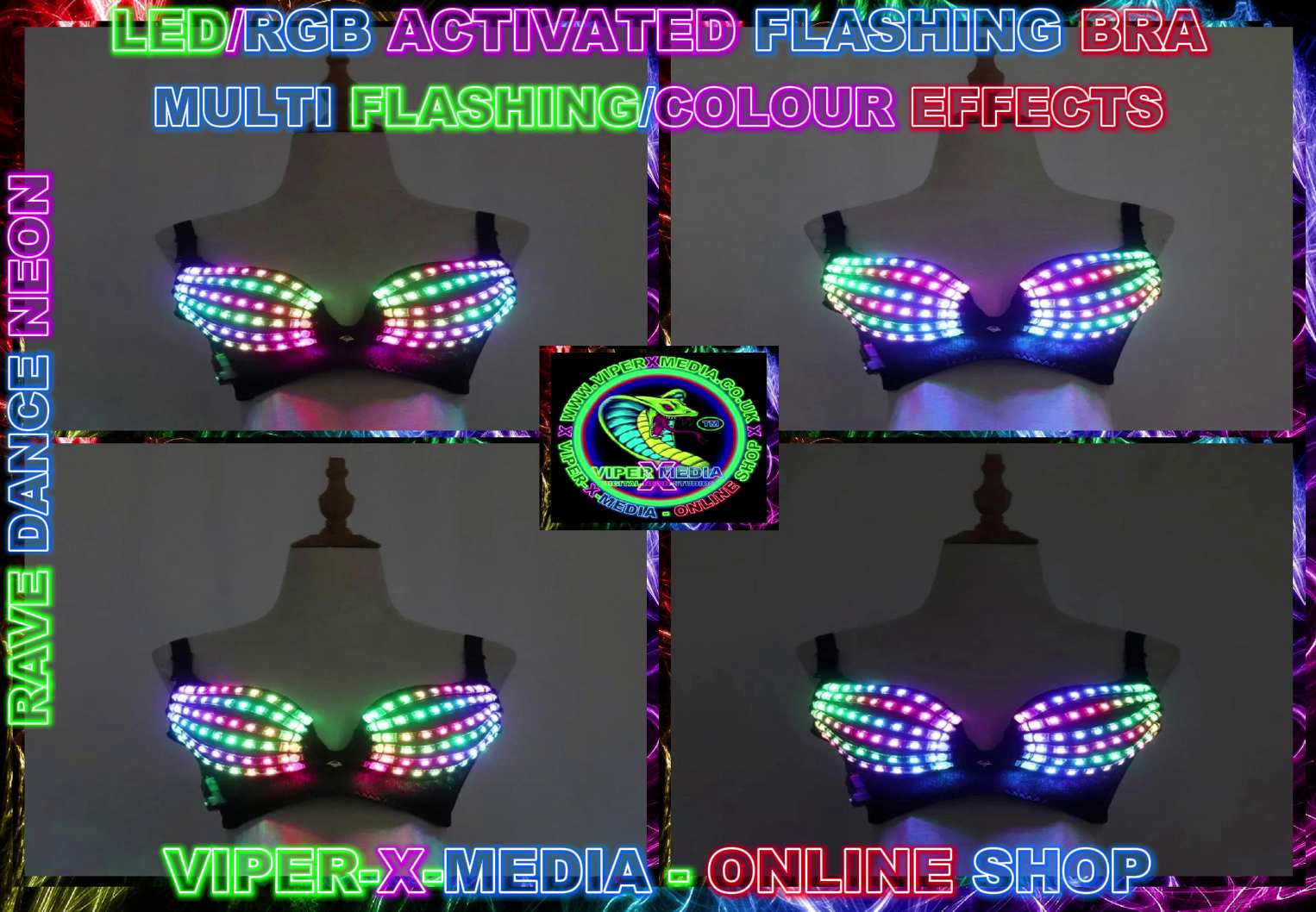 LED/RGB MULTI COLOUR EFFECT FLASHING DANCING BRA PARTY COSTUME - RAVE/DANCE/NEON - Image 2