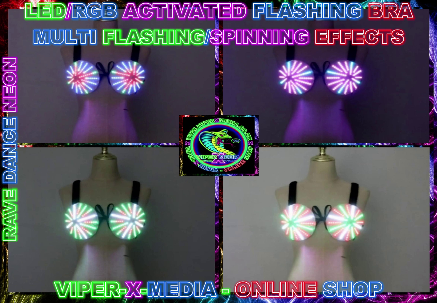 LED/RGB MULTI COLOUR FLASHING/SPINNING DANCING BRA COSTUME - RAVE/DANCE/NEON - Image 2