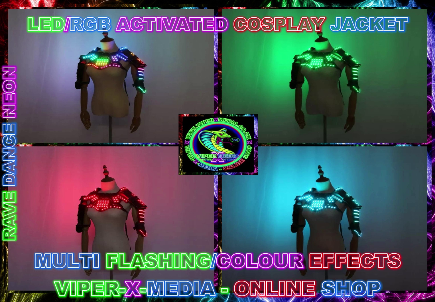 LED/RGB MULTI EFFECT COLOUR DJ PARTY DANCING COSPLAY JACKET - RAVE/DANCE/NEON - Image 2