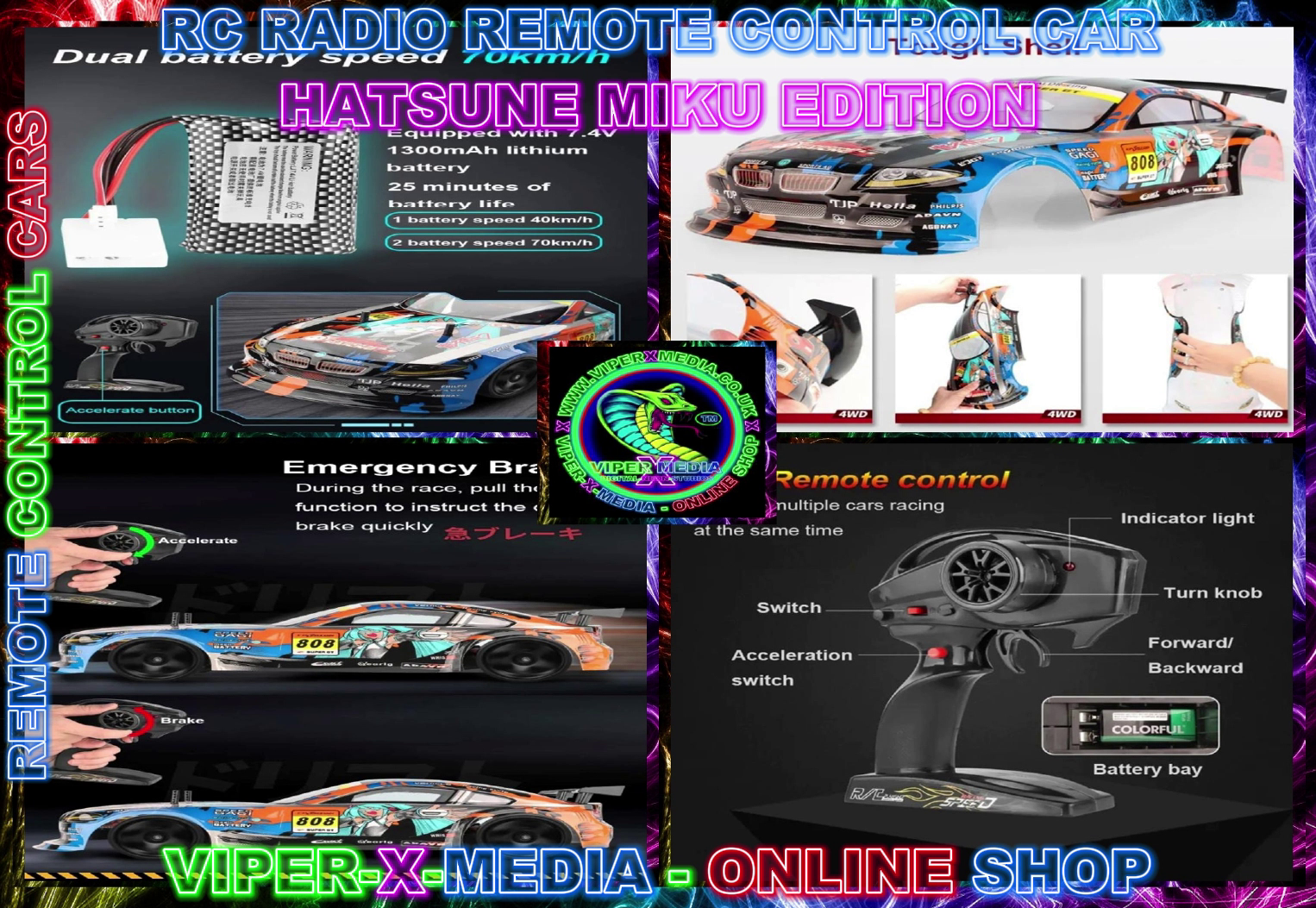 1:10 SCALE RC RADIO/REMOTE CONTROL DRIFT CAR 43MPH 2.4G - HATSUNE MIKU EDITION - Image 2