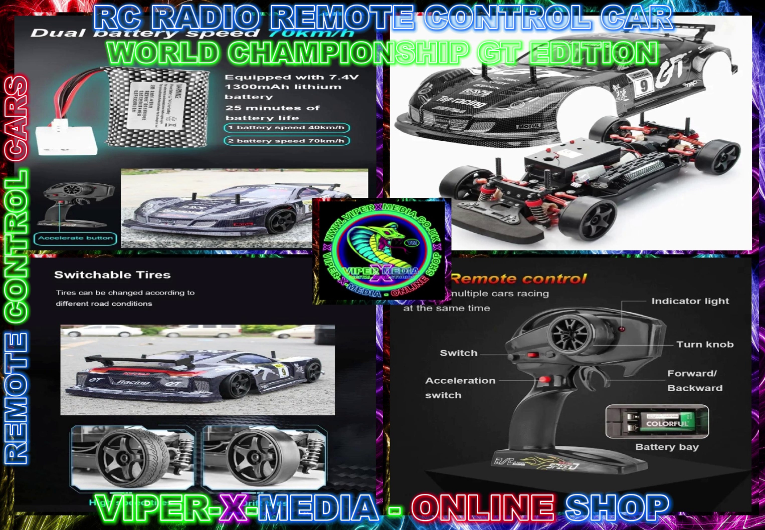 1:10 SCALE RC RADIO/REMOTE CONTROL DRIFT CAR 43MPH 2.4G - WORLD GT EDITION - Image 2