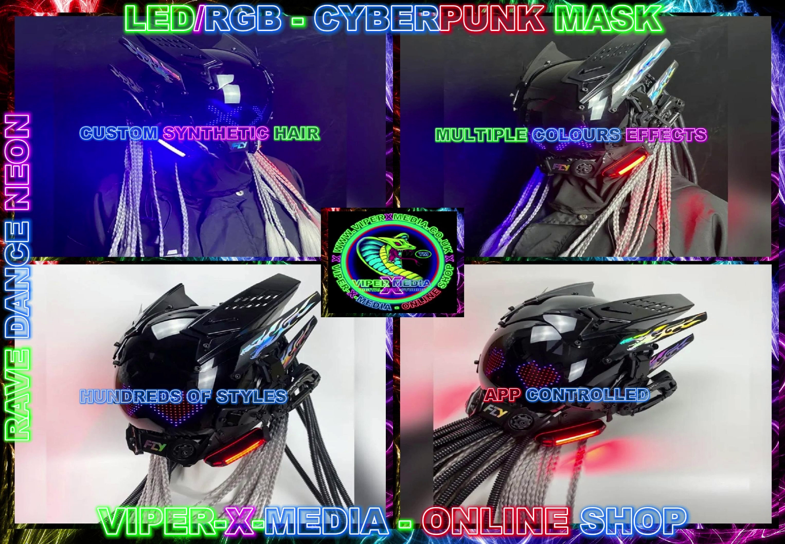 LED/RGB MULTI EFFECT APP CONTROLLED CYBERPUNK COSPLAY MASK - RAVE/DANCE/NEON - Image 3