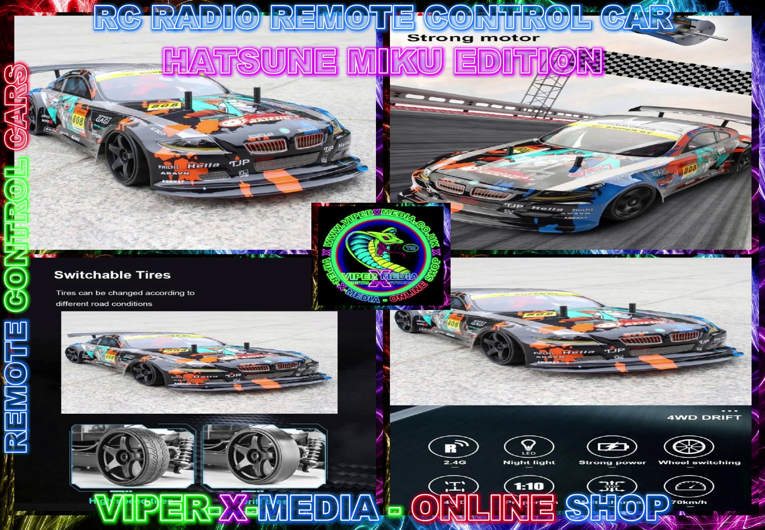 1:10 SCALE RC RADIO/REMOTE CONTROL DRIFT CAR 43MPH 2.4G - HATSUNE MIKU EDITION - Image 3