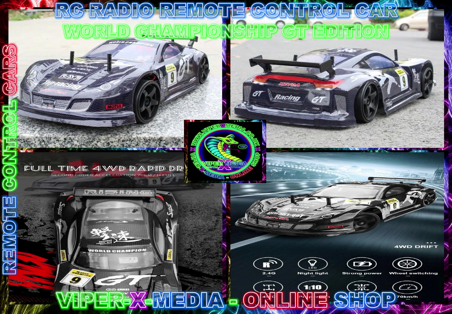 1:10 SCALE RC RADIO/REMOTE CONTROL DRIFT CAR 43MPH 2.4G - WORLD GT EDITION - Image 3