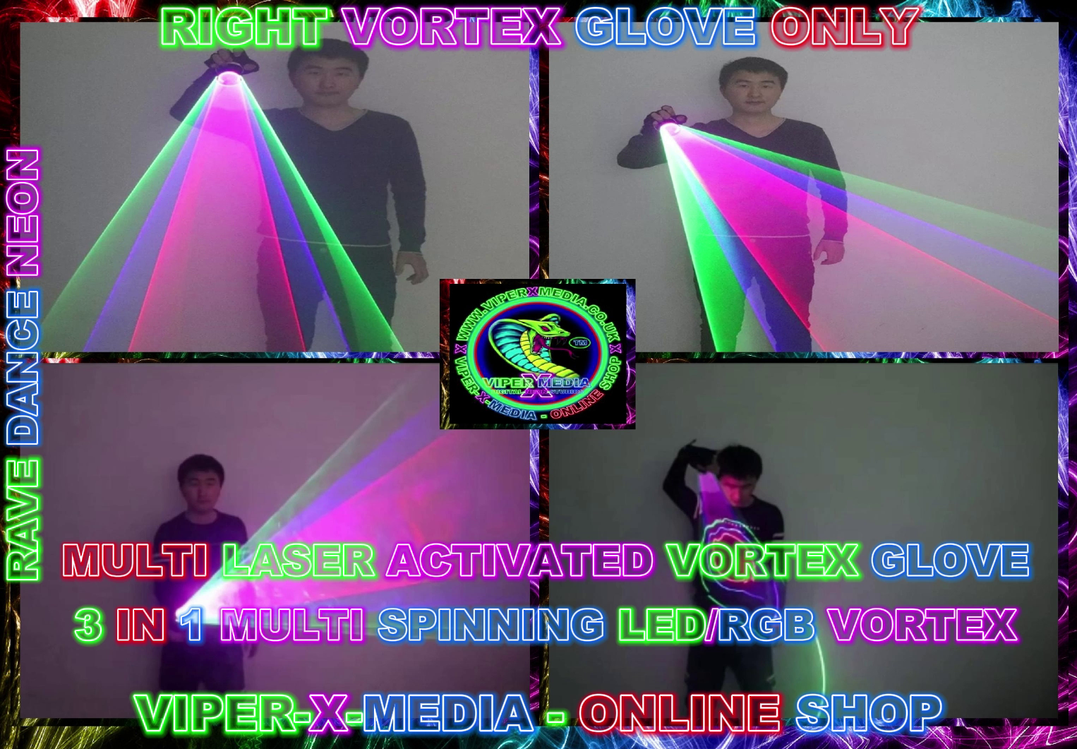 LED/RGB LASER VORTEX GLOVES MULTI 3 IN 1 ACTIVATED NIGHTCLUB - RAVE/DANCE/NEON - Image 4