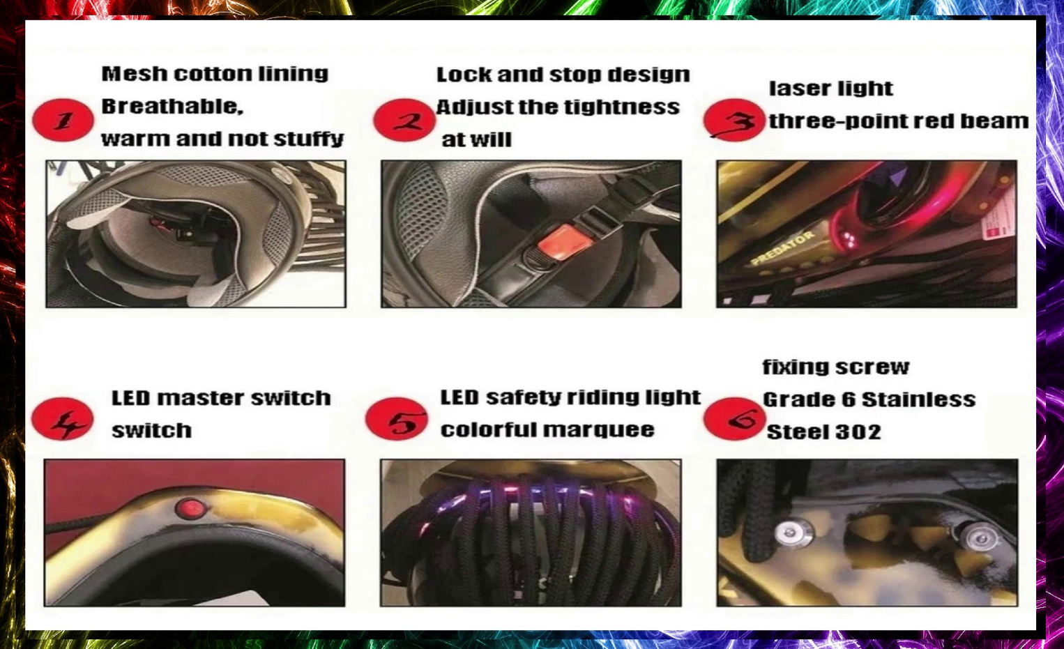 LED/RGB LASER ALIEN PREDATOR MOTORCYCLE CARBON FIBER HELMET - RAVE/DANCE/NEON - Image 4