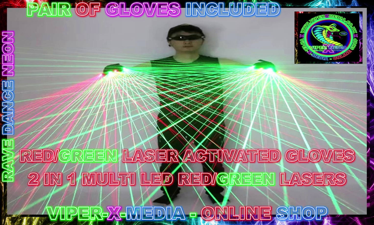 RED/GREEN LASER LED GLOVES MULTI 2 IN 1 PAIR OF GLOVES NIGHTCLUB - RAVE/DANCE/NEON