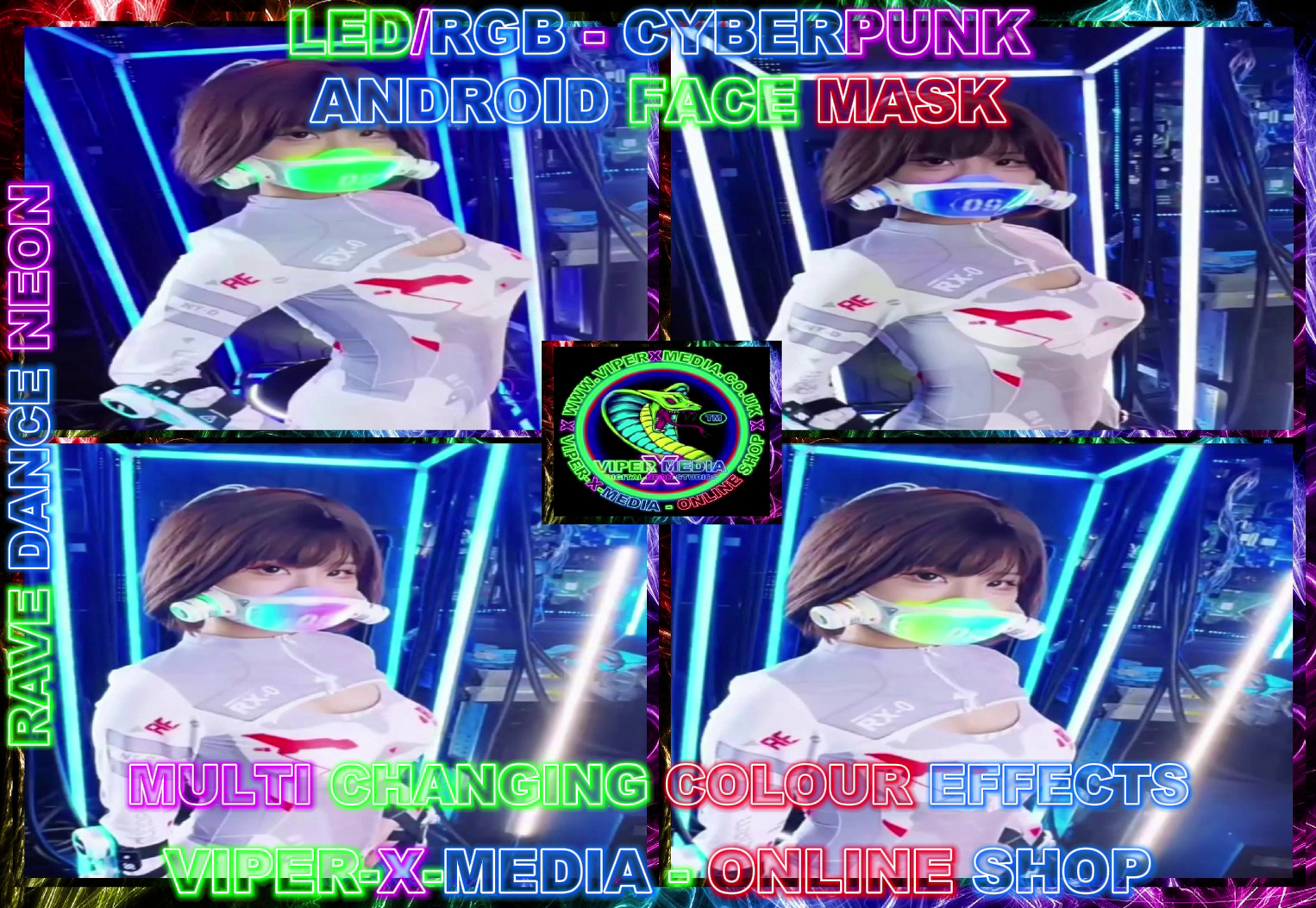 LED/RGB CYBERPUNK ANDROID MASK MULTI FLASHING EFFECTS - RAVE/DANCE/NEON - Image 2
