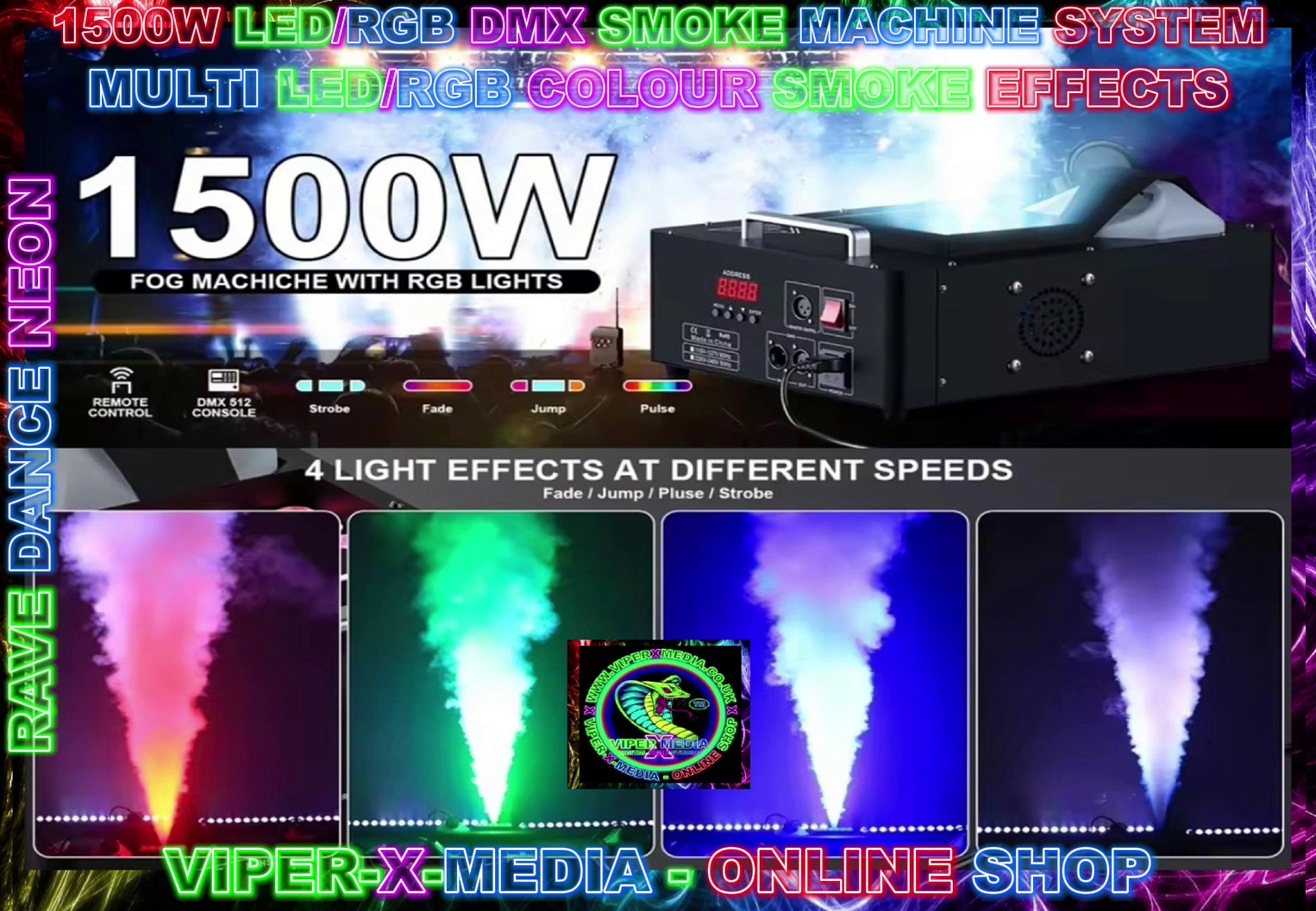 1500W LED/RGB 3 IN 1 SMOKE MACHINE MULTI DMX SYSTEM NIGHTCLUB - RAVE/DANCE/NEON
