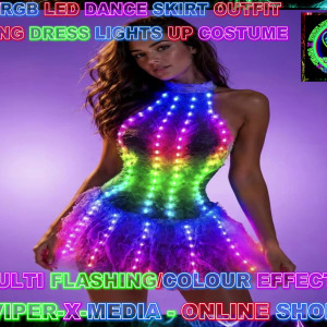 LED/RGB MULTI EFFECT COLOUR DJ PARTY DANCING COSPLAY DRESS SKIRT - RAVE/DANCE/NEON