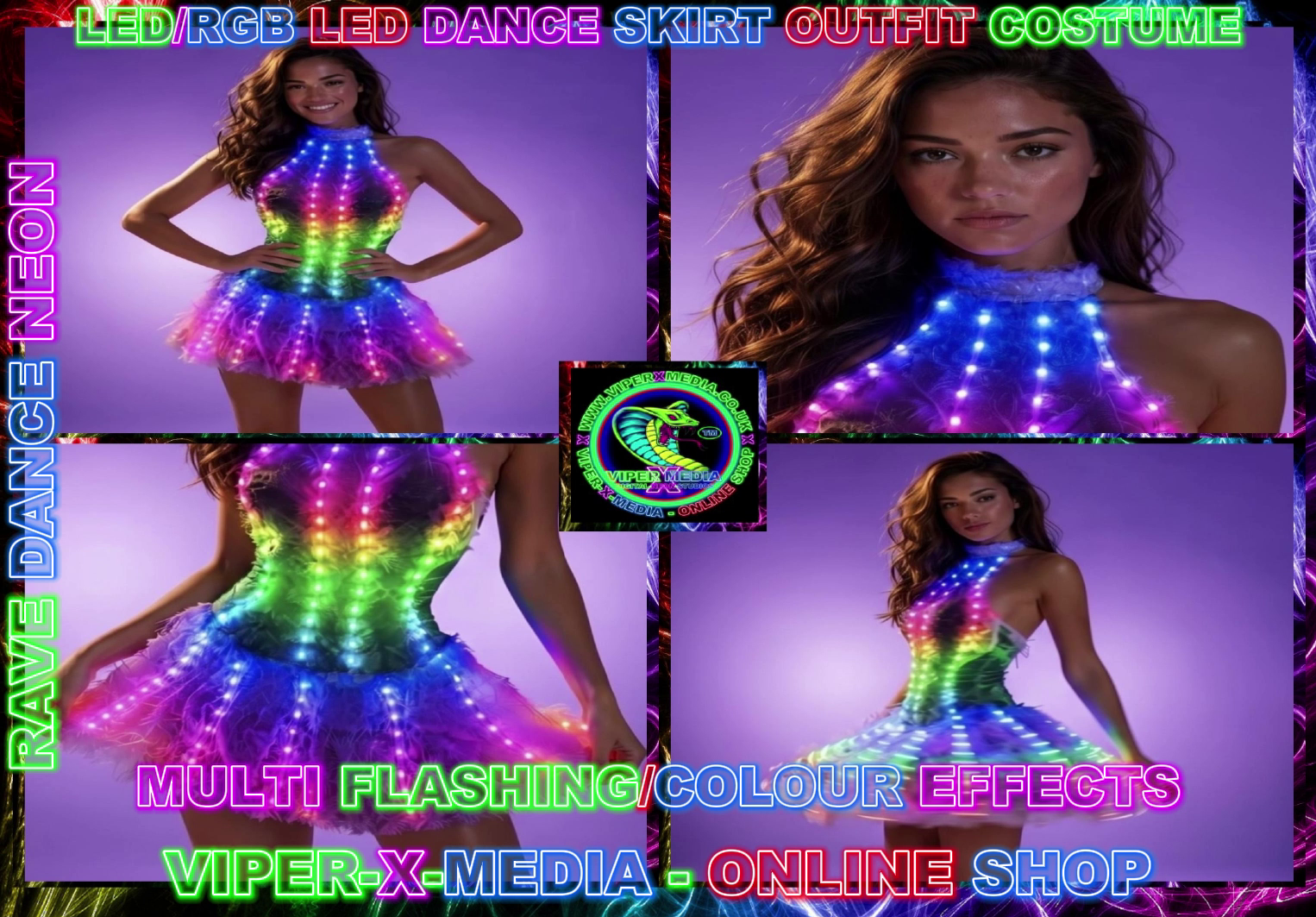 LED/RGB MULTI EFFECT COLOUR DJ PARTY DANCING COSPLAY DRESS SKIRT - RAVE/DANCE/NEON - Image 2
